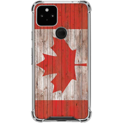 Canadian Flag Dark Wood Google Pixel 5a 5G Clear Case